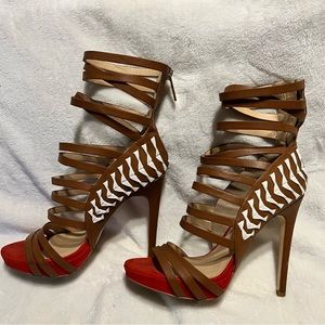 Bebe orange, white and brown sandal in size 8 very good condition